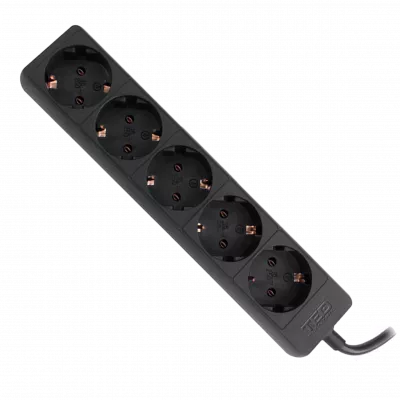 Prelungitor 5 metri cu 5 Schuko, Cablu 3x 1.5mm, Culoare Negru, Putere 3680W 16A, TED Electric TED001825