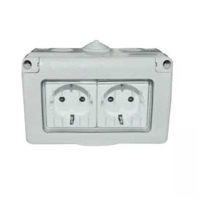 Priza dubla PT schuko antigron cu capac MOD IP55 SPN1302