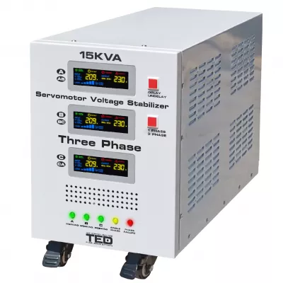 Stabilizator trifazat 225V-450V 12KW cu ServoMotor si sinusoidala pura + ecran LCD cu valorile tensiunii, TED Electric TED000101
