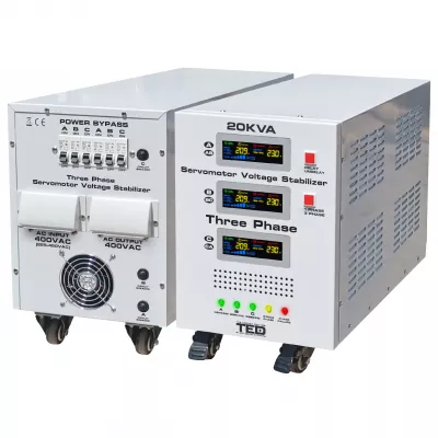 Stabilizator trifazat 225V-450V 16KW cu ServoMotor si sinusoidala pura + ecran LCD cu valorile tensiunii, TED Electric TED000118