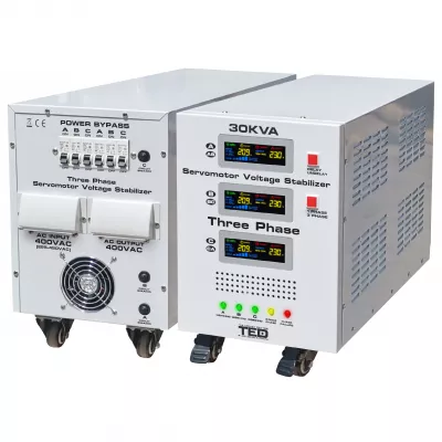 Stabilizator trifazat 225V-450V 24KW cu ServoMotor si sinusoidala pura + ecran LCD cu valorile tensiunii, TED Electric TED000156
