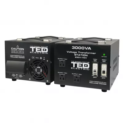 Transformator de tensiune, Convertor de la 220V la 110V si Reversibil 3000VA 2400W cu Carcasa si Regleta, TED Electric TED000248