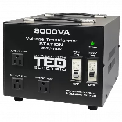 Transformator de tensiune, Convertor de la 220V la 110V si Reversibil 8000VA 6400W cu Carcasa si Regleta, TED Electric TED000262