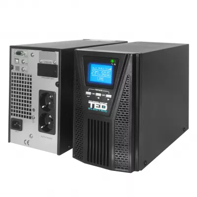 UPS Online 1kVA/900W Monofazat, Dublă Conversie, Pure Sine Wave, Management LCD, Include 2 Acumulatori 12V/9Ah, TED Electric
