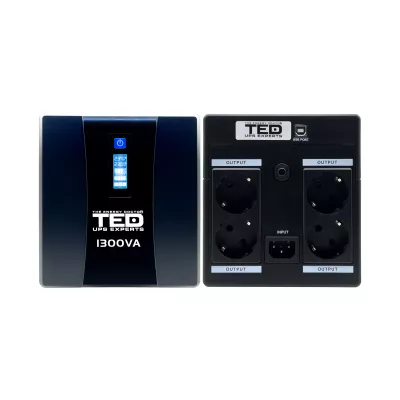 UPS 1300VA 750W cu Stabilizator si Management, 4x Schuko, Ecran LCD si 2x Acumulator 12V 7Ah, TED Electric