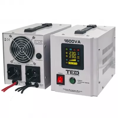 UPS Pentru Centrala, Sursa Curent Centrala 1600VA 1050W cu Ecran LCD si Sinusoidala Pura, Utilizeaza 2x Baterie 12V, Ted Electric TED000330