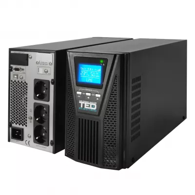 UPS Online 2kVA/1800W Monofazat, Dublă Conversie, Pure Sine Wave, Management LCD, Include 4 Acumulatori 12V/9Ah, TED Electric