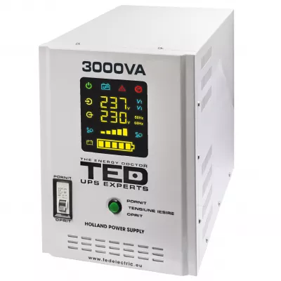 UPS Pentru Centrala, Sursa Curent Centrala 3000VA 2100W cu Ecran LCD si Sinusoidala Pura, Utilizeaza 2x Baterie 12V, Ted Electric TED001672