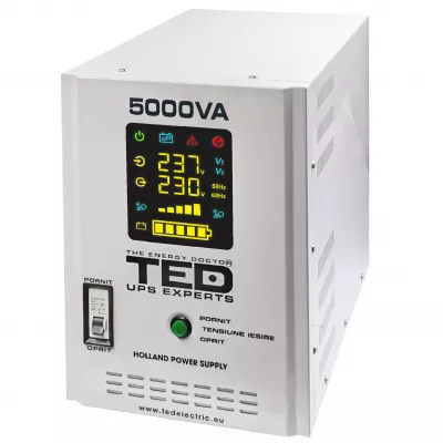 UPS Pentru Centrala, Sursa Curent Centrala 5000VA 3500W cu Ecran LCD si Sinusoidala Pura, Utilizeaza 2x Baterie 12V, Ted Electric TED001689