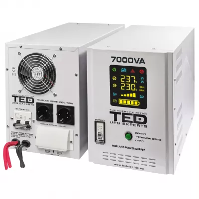 UPS Pentru Centrala, Sursa Curent Centrala 7000VA 5000W cu Ecran LCD si Sinusoidala Pura, Utilizeaza 4x Baterie 12V, Ted Electric TED001696