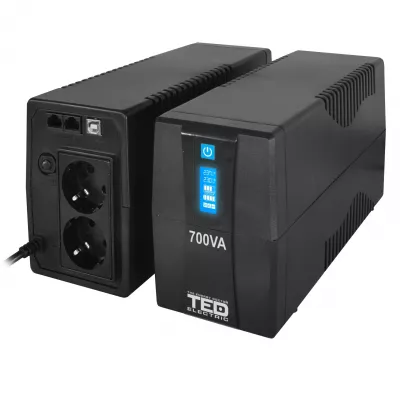 UPS RESIGILAT 700VA 400W cu Stabilizator si Management, 2x Schuko, Ecran LCD si Acumulator 12V 7Ah, TED Electric
