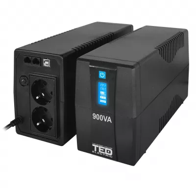 UPS 900VA 500W cu Stabilizator si Management, 2x Schuko, Ecran LCD si Acumulator 12V 9Ah, TED Electric