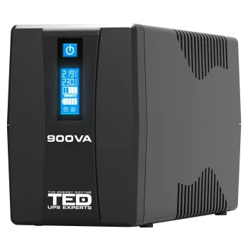 UPS 900VA 500W cu Stabilizator si Management, 2x Schuko, Ecran LCD si Acumulator 12V 9Ah, TED Electric