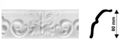 Baghete polistiren - Bagheta decorativa polistiren, PPO-AM25-08, alb, 2000 x 80 x 65 mm, 48 bucati/bax, profiline.ro