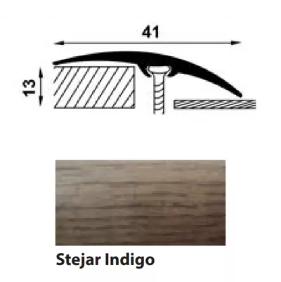 Profil aluminiu de trecere, cu surub ascuns, PM72601, stejar indigo, 900 x 41 mm