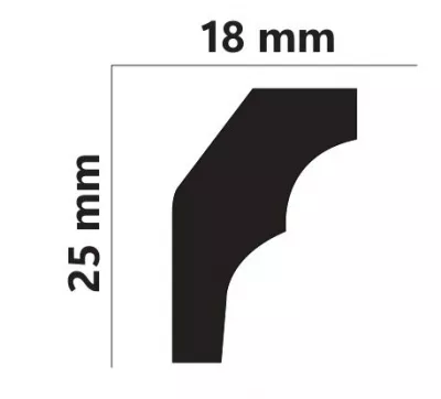 Baghete polistiren - Profil decorativ polistiren, PPO-E25 18X25mm 2M, profiline.ro