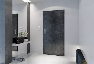 UȘI DE INTRARE ÎN APARTAMENT - Foaie de usa de intrare în apartament Granit, cu aplicații model 5, raveli.ro