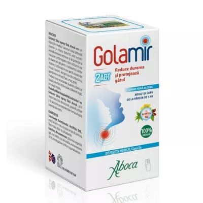 Golamir 2Act spray pentru gat pentru adulti si copii fara alcool, 30 ml, Aboca