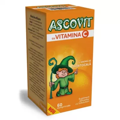 Ascovit Vitamina C cu aroma de portocale, 60 comprimate masticabile, Periggo