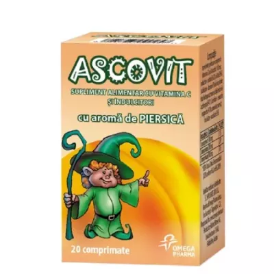 Ascovit Vitamina C cu aroma de piersici, 20 comprimate masticabile, Perrigo