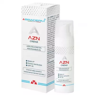 Crema adjuvanta in tratamentul tenului acneic AZN, 30ml, Braderm