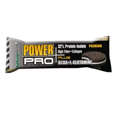Baton energizant proteic Power Pro Plus cu BCAA+L-Glutamina, aroma de cookies si frisca, 80g, Nature Tech