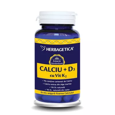 Calciu+D3 cu Vit K2 x 60cps (Herbagetica)
