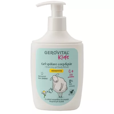 Gel de spalare pentru corp si par Sensitive cu musetel, 300ml, 7580, Gerovital Kids