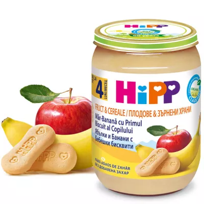 HIPP mar, banana cu primul biscuit al copilului BIO 4luni+, 190 g
