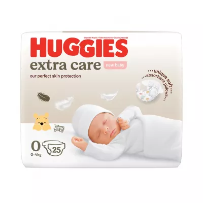 Scutece Extra Care pentru nou-nascuti 0, <3.5kg, 25 bucati, Huggies