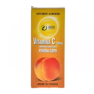 Vitamina C 100mg cu aroma de piersica pentru copii, 30 comprimate, Adya Green Pharma