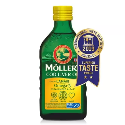 Omega 3 ulei ficat de cod cu aroma de lamaie, 250ml, Moller's