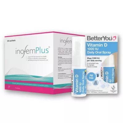 Pachet Inofem Plus, 30 plicuri + Vitamin D 1000UI Oral spray Better You,15ml