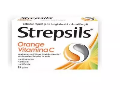 Strepsils Orange Vitamina C, 24 pastile, Reckitt Benckiser Healthcare