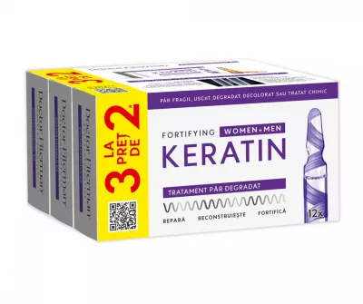 Tratament pentru par fragil Fortifying Keratin, 12 fiole, pachet 2+1, Doctor Fiterman