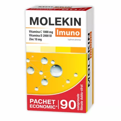 Molekin Imuno Vitamina C 1000mg +Vitamina D 2000UI + Zinc 10mg, 90 comprimate, Zdrovit