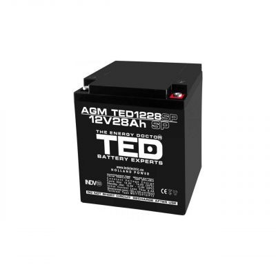 Acumulator AGM VRLA 12V 28A dimensiuni speciale 165mm x 125mm x h 175mm M6 TED Battery Expert Holland TED003430 (1)