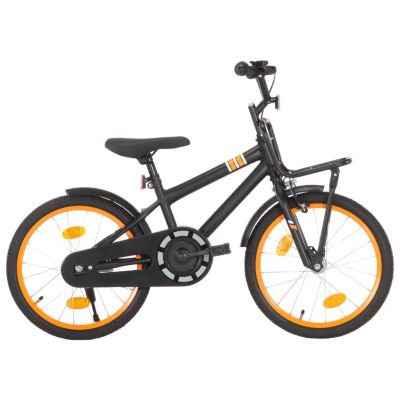 Bicicletă copii cu suport frontal, negru și portocaliu, 18 inci