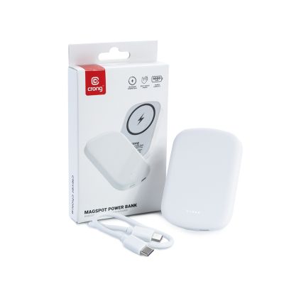 Crong MagSpot Power Bank - Bancă de alimentare wireless ultra subțire cu MagSafe 5000 mAh, USB-C