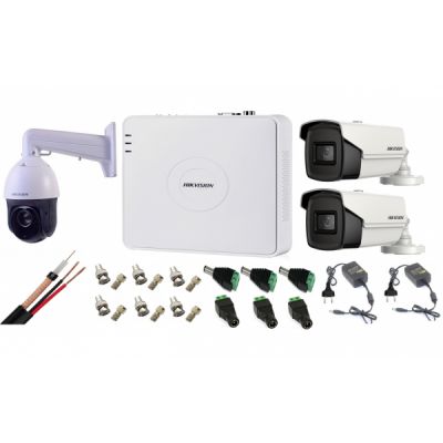 Kit supraveghere Hikvision 3 camere 1  Speed Dome TurboHD 2MP IR100m zoom25X, 2 camere 5MP ir40m full accesorii