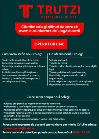 Anunt de angajare - Operator CNC