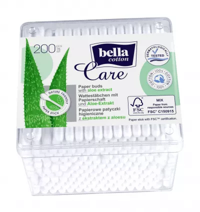 Bella Cotton Care betisoare igienice cu Aloe cutie patrata 200 buc