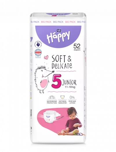 Happy Soft&Delicate Junior scutece copii 11-18 kg 52 buc