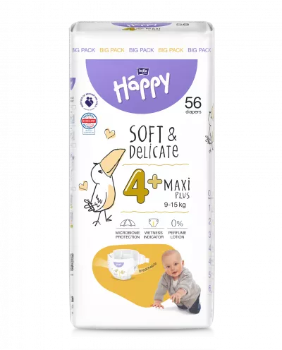 Happy Soft&Delicate Maxi Plus scutece copii 9-15 kg 56 buc