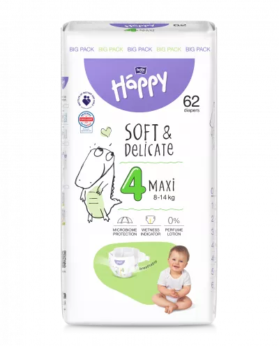 Happy Soft&Delicate Maxi scutece copii 8-14 kg 62 buc
