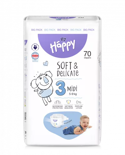 Happy Soft&Delicate Midi scutece copii 5-9 kg 70 buc
