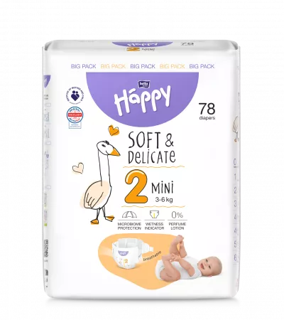 Happy Soft&Delicate Mini scutece copii  3-6 kg 78 buc