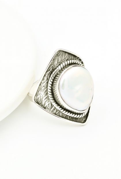 Inel din Argint 925 cu aspect Vitange si Perla, marimea 16