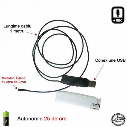 Microfon Cu Inregistrare Spion 279 De Ore 2mm X Tend