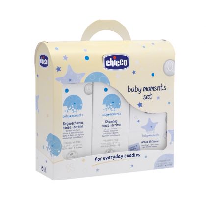 Set cosmetice Chicco Baby Moments, sampon, spuma si apa colonie